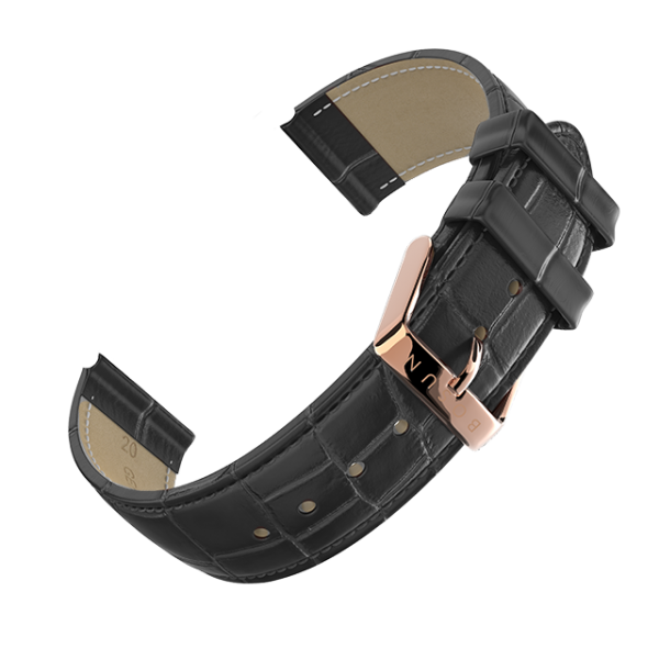 Genuine Leather Black Bosun Watch Strap - Rose Gold Buckle-0