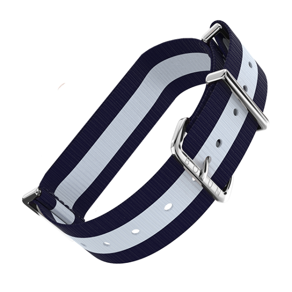 Canvas Nato Blue & White Bosun Watch Strap - Silver Buckle-0